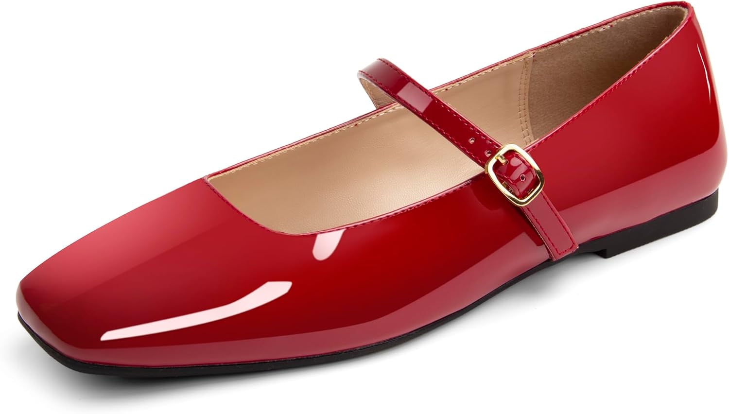 Soesyi Women's Mary Jane Ballet Flats Square Toe Ankle Strap Shoes for Women Adjustable Buckle Soft Dressy Party Wedding - Image 2