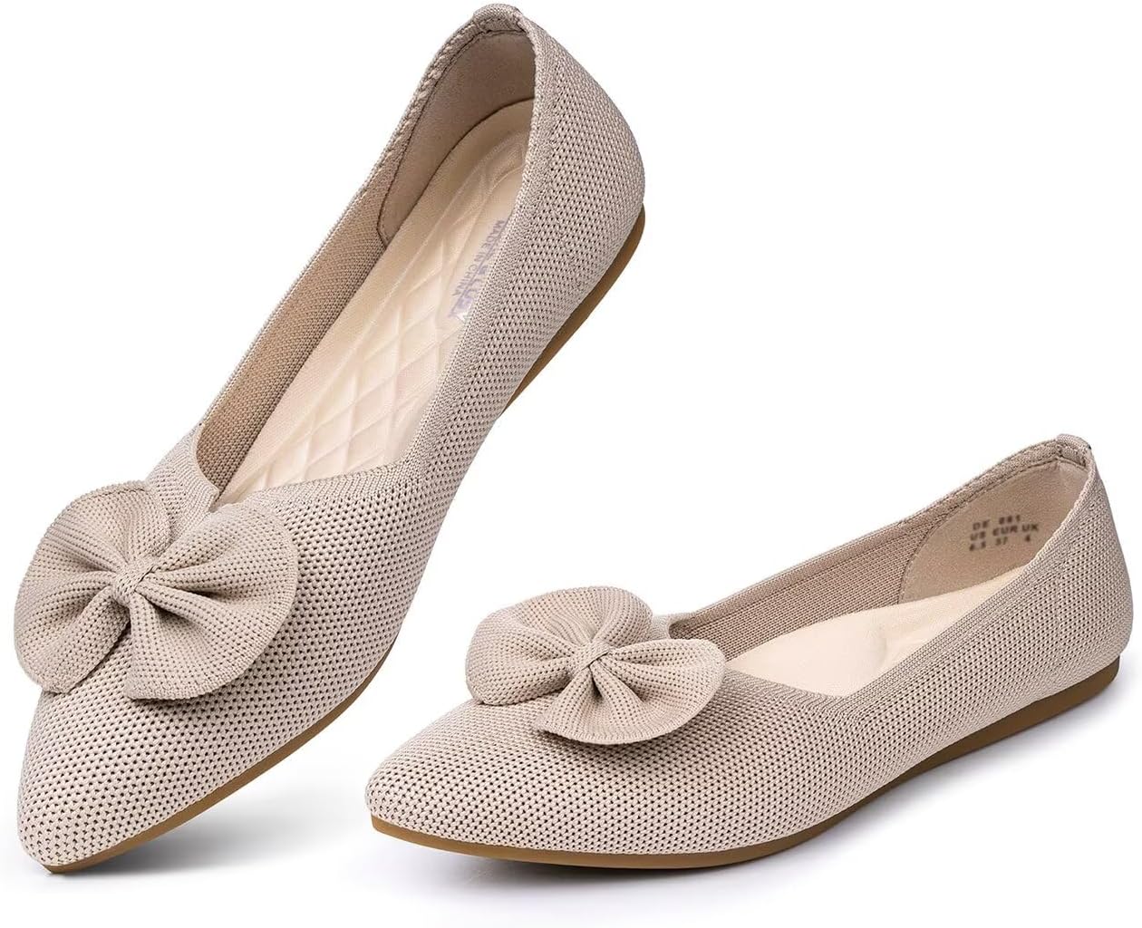 Women's Pointed Toe Ballet Flats with Bow | Comfortable Knit Dressy Shoes for Women | Casual Work Business Office Slip-on Flats - Image 2