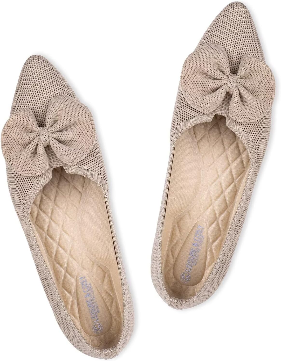 Women's Pointed Toe Ballet Flats with Bow | Comfortable Knit Dressy Shoes for Women | Casual Work Business Office Slip-on Flats - Image 3