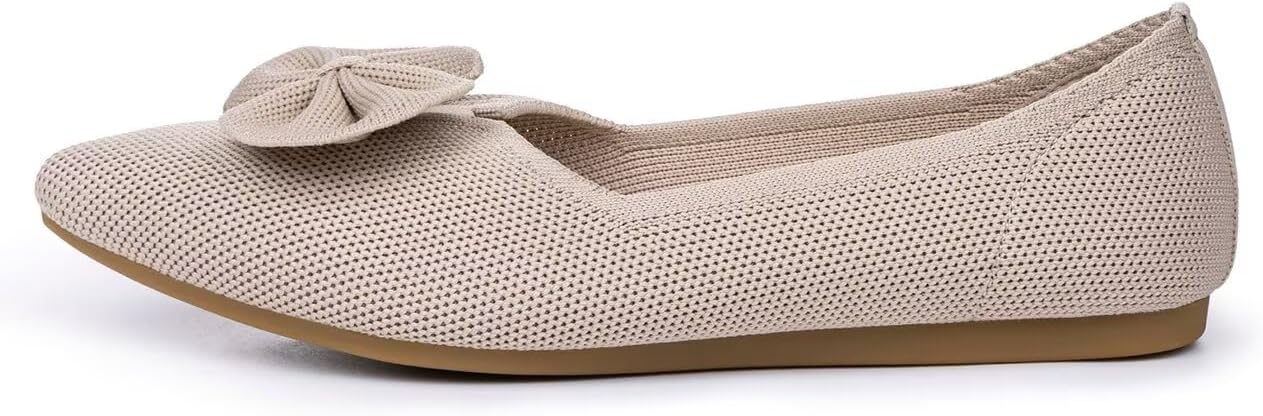 Women's Pointed Toe Ballet Flats with Bow | Comfortable Knit Dressy Shoes for Women | Casual Work Business Office Slip-on Flats - Image 6