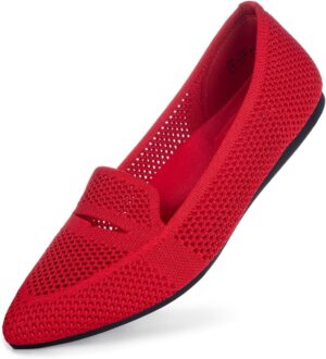 Women's Pointed Toe Penny Loafers | Dressy Ballet Flats for Women | Knit Mesh Slip-on Loafer Shoes | Comfortable & Lightweight