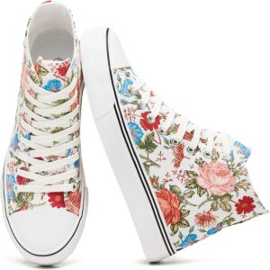 Yageyan Women's High Top Canvas Sneakers Fashion Lace up White Shoes for Women Casual Classic