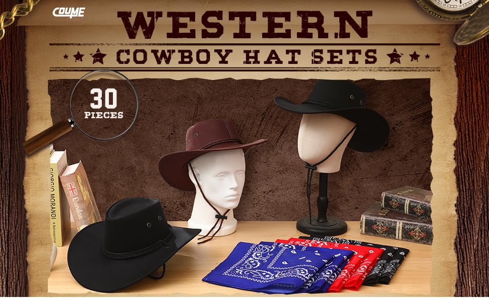 30 pieces western cowboy hat costume accessories paisley bandanna set cowgirl hats bulk for adult women men dress party