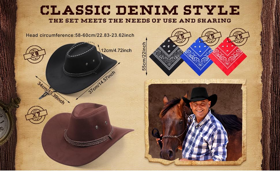 30 pieces western cowboy hat costume accessories paisley bandanna set cowgirl hats bulk for adult women men dress party