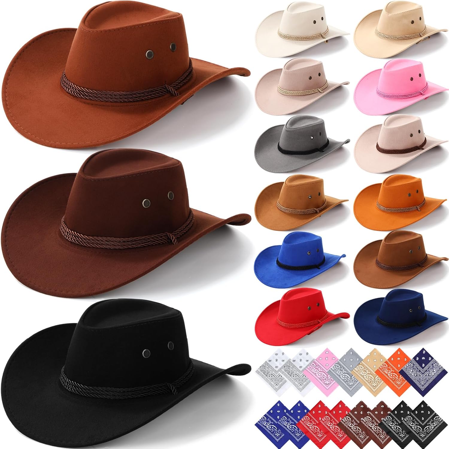 30 pieces western cowboy hat costume accessories paisley bandanna set cowgirl hats bulk for adult women men dress party