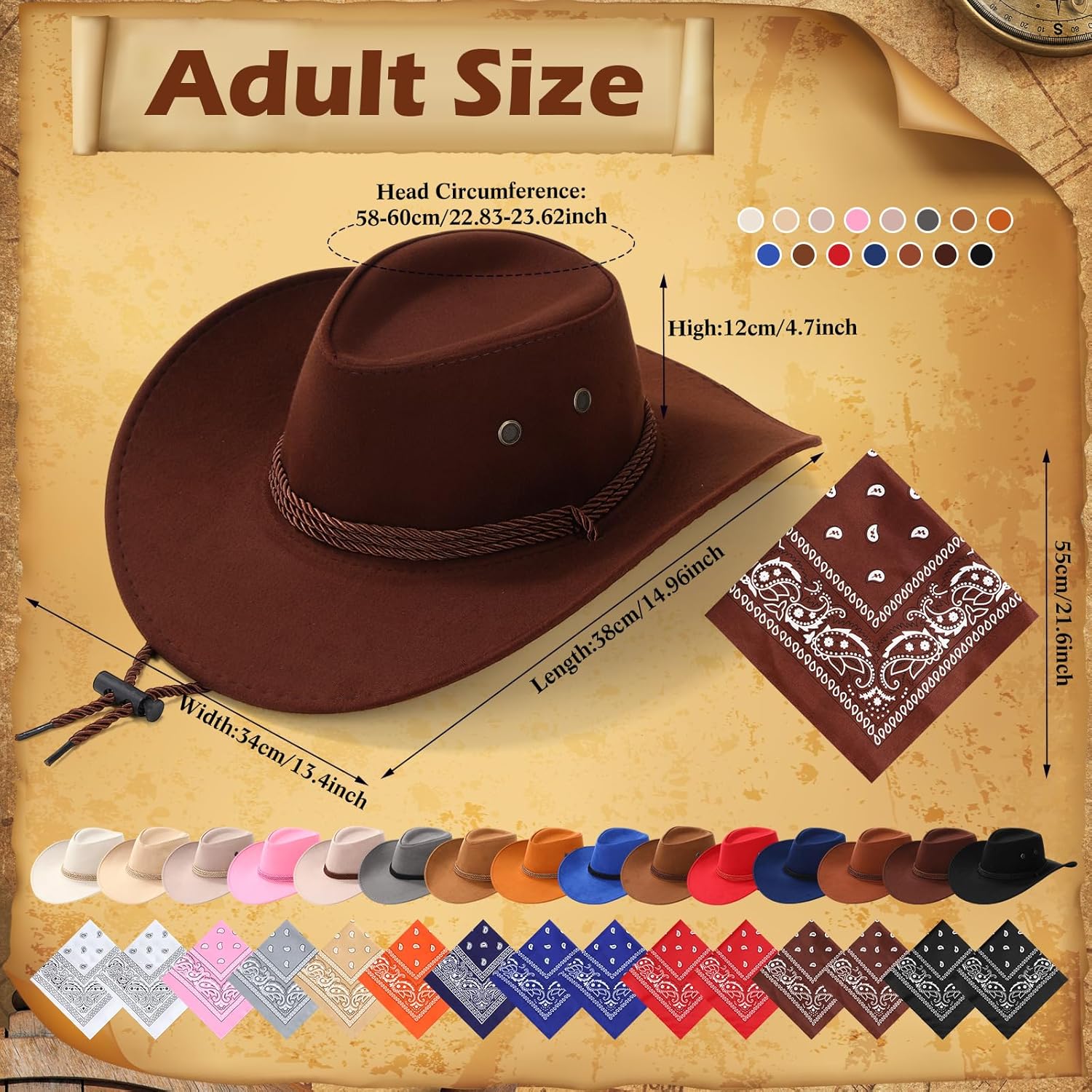 30 pieces western cowboy hat costume accessories paisley bandanna set cowgirl hats bulk for adult women men dress party