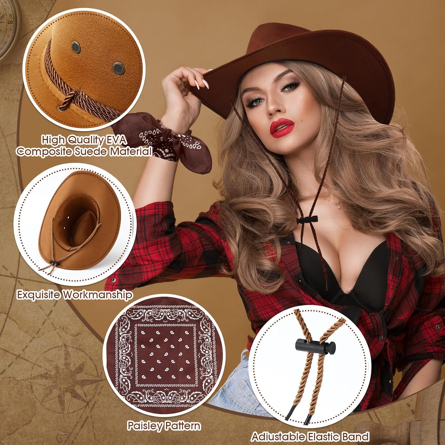 30 pieces western cowboy hat costume accessories paisley bandanna set cowgirl hats bulk for adult women men dress party